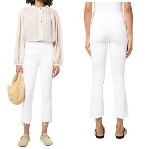 NWT Mother The Insider Cropped Step Fray High Waist Jeans White Size: 25